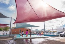 Shade sails over playground