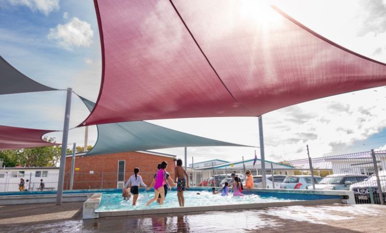 Shade sails over playground