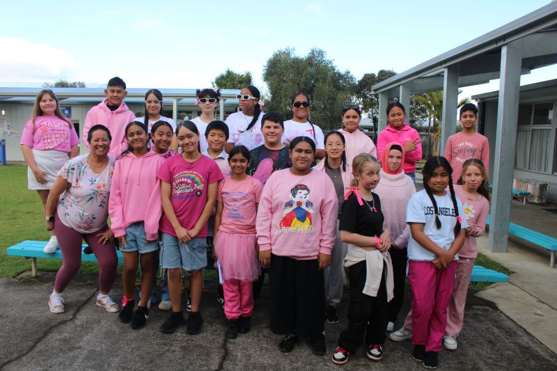 School students dressed in pink clothes