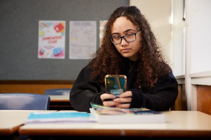 Student on phone